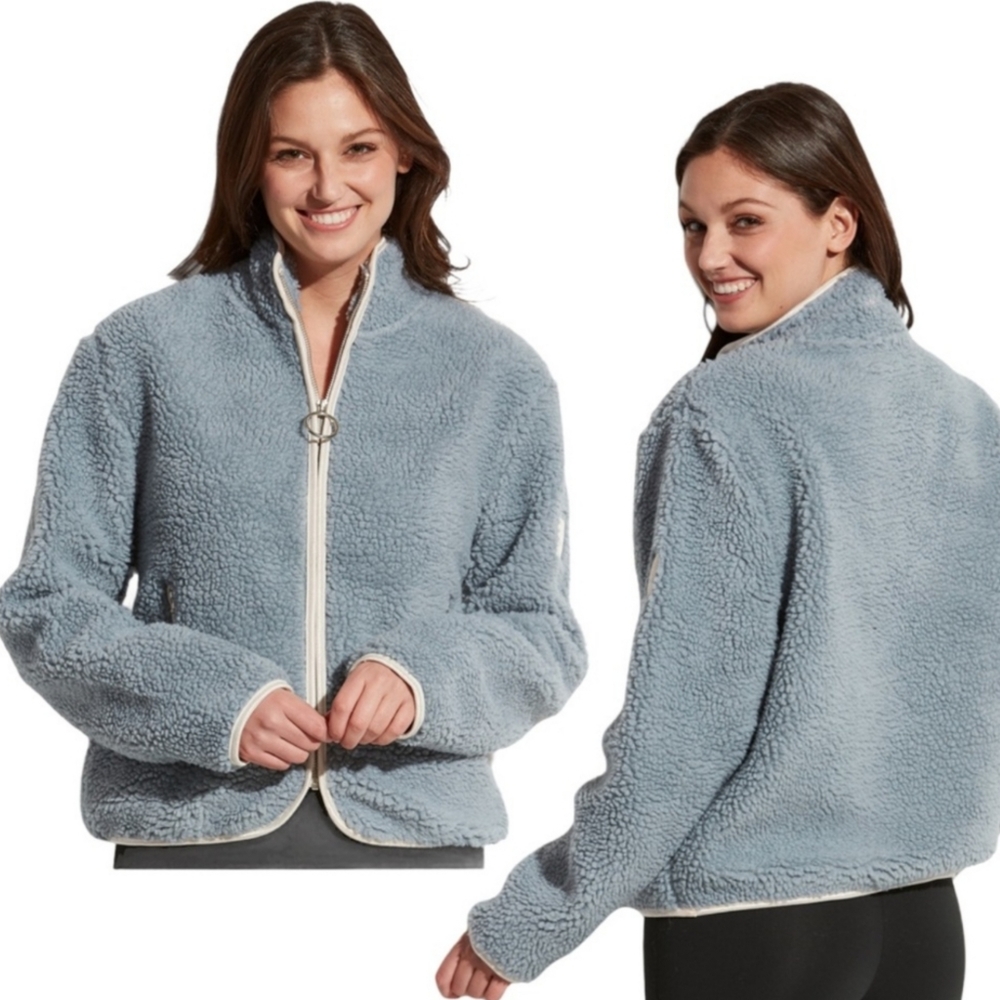 Ivory Ella Chloe Regular Fit Full Zip Lined Sherpa Jacket Blue Gray